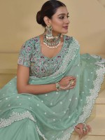 Seafoam Green Pure Banarasi Tuscany Saree